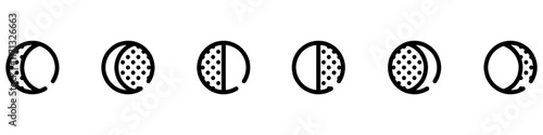 Moon icon set. Moon phase symbol. Crescent icon in glyph. Crescent icon set. Lunar symbol in black. Moon silhouette. Vector illustration. EPS 10