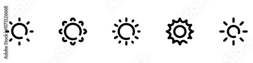 Sun icon set. Brightness icon. Sunrise, sunset or sun shine sign collection. Vector illustration. EPS 10