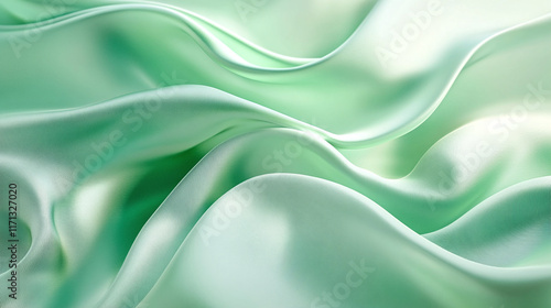 Wallpaper Mural Green satin or silk fabric background or wallpaper. luxury wavy smooth soft surface curves, shiny elegant velvet decoration, textile material pattern, curvy ripple flowing elegance. Torontodigital.ca