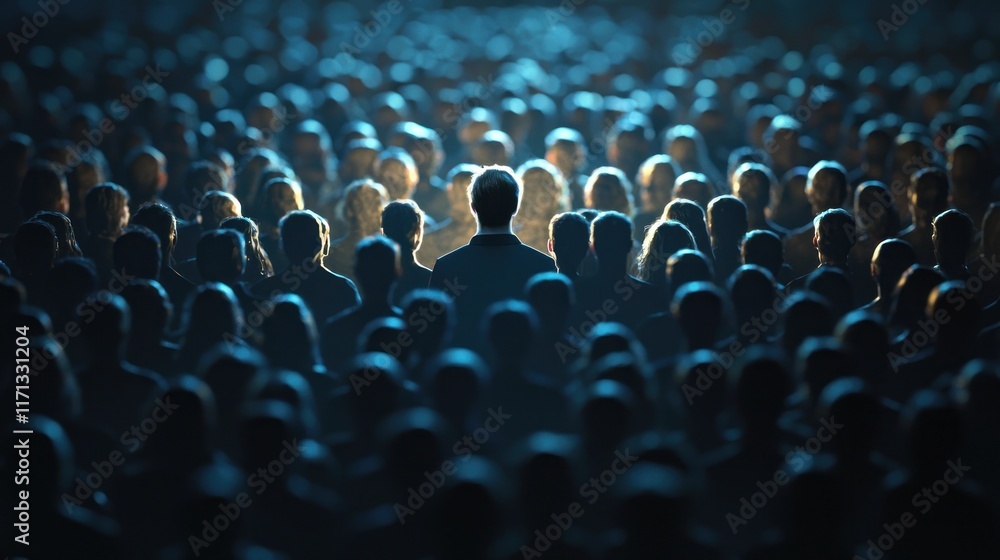 A creative representation of one individual spotlighted in a crowd. A creative representation of one individual spotlighted in a crowd.