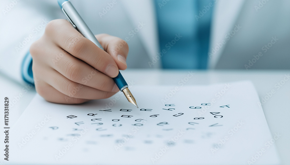 Aphasia symptoms dysphasia. A patient struggles to sign a document while holding a pen in this candid image. Aphasia symptoms dysphasia. A patient struggles to sign a document while holding a pen in this candid image.
