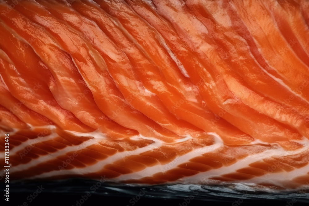 Detailed texture of raw salmon fillet with white striations Detailed texture of raw salmon fillet with white striations