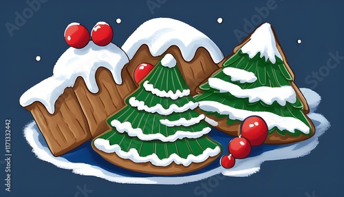 Christmas cookie illustration with trendy natural decoration design. photo