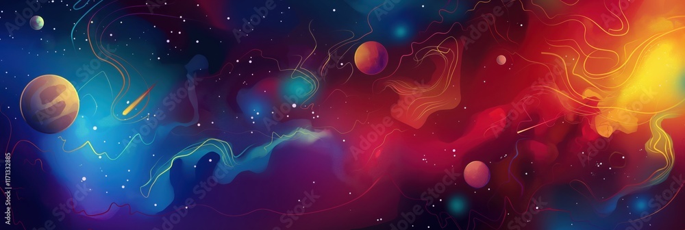 Fototapeta premium cosmic gradient background with planetary elements and vibrant starry space showcasing motion and vivid hues concept of science, education, design