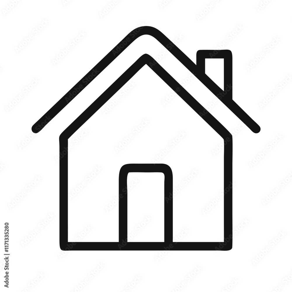 Minimalist black house icon on white background representing home and shelter