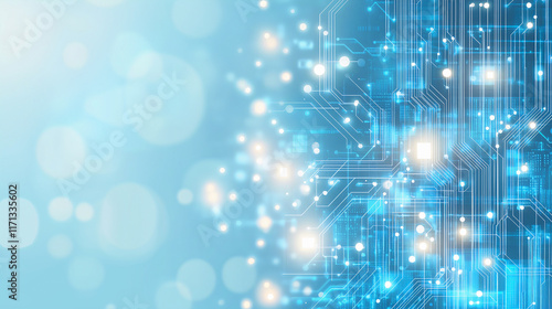 Digital Technology Abstract Background with Circuit Board Pattern and Bokeh Lights - Futuristic Tech Concept