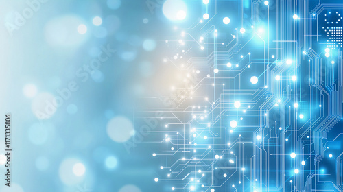 Digital Technology Abstract Background with Circuit Board Pattern and Bokeh Lights - Futuristic Tech Concept
