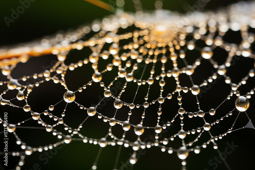 intricate and stunning design of a spiderweb adorned with a dew drop showcases harmonious blend of geometry, fragility, and awe-inspiring beauty found in nature photo