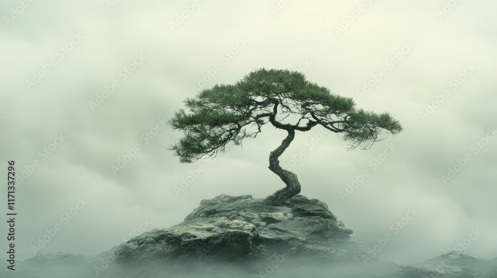 A lone tree standing strong amidst a stormy landscape, symbolizing resilience in harsh conditions. A lone tree standing strong amidst a stormy landscape, symbolizing resilience in harsh conditions.