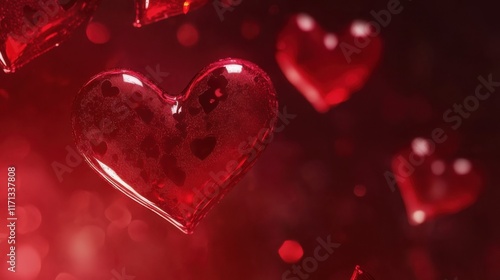 Bright red hearts float gracefully against a dark backdrop during a romantic celebration or occasion