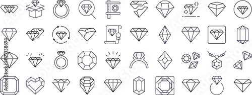 Pack of Jewelry Related Line Icons. Diamond and Gem Outline Signs for Graphic and Web Design, Apps, Adverts, Various Cards