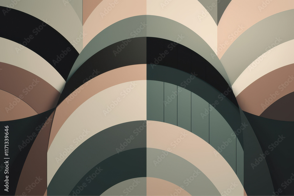 Fototapeta premium Modern geometric design with arched patterns in muted colors