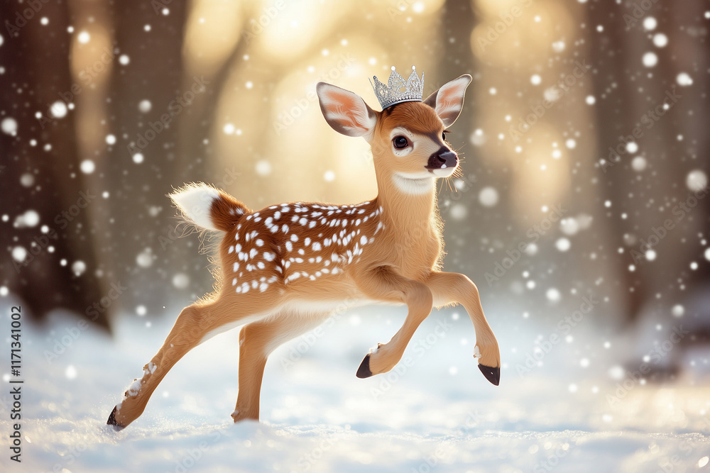 deer in the snow with a crown deer in the snow with a crown