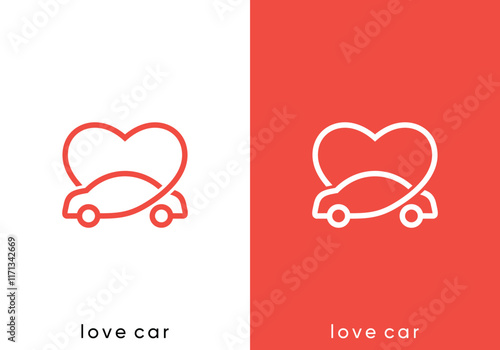 abstract love car logo. travel, transportation, health vector design concept