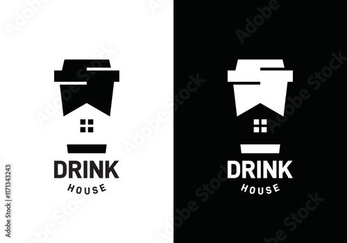 abstract home with drink cup logo design vector concept