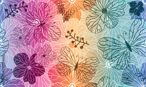 Vector floral seamless colorful doodle gradient pattern design for textile and surface pattern