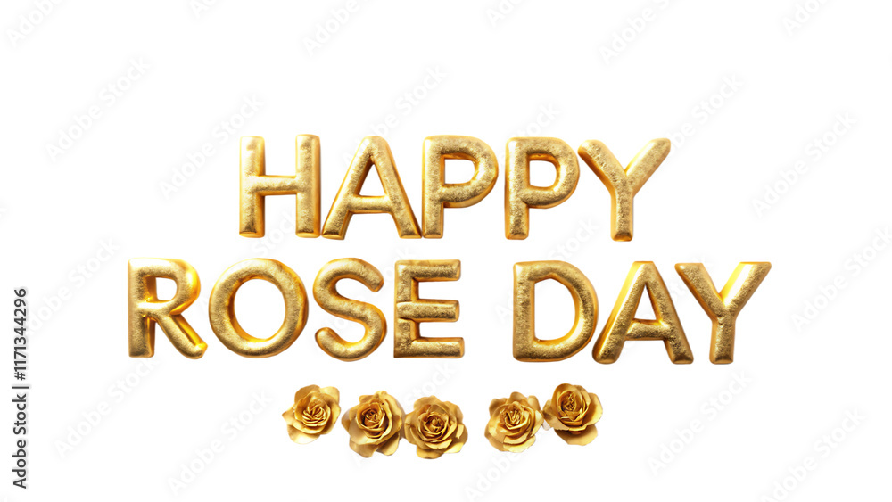 Fototapeta premium Happy rose day golden text isolated on white background as transparent. PNG.AI GENERATED