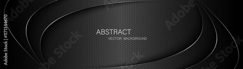 Abstract black steel mesh background with silver glowing lines with free space for design. Modern technology innovation concept background. Perforated dark metal sheet for background image.	