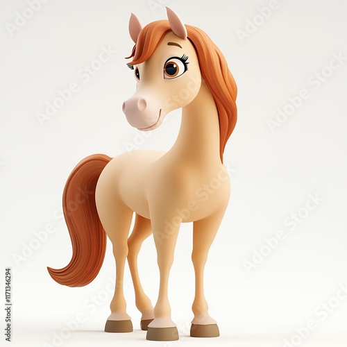 Adorable Cartoon Horse 3d Render Cute Pony Image photo