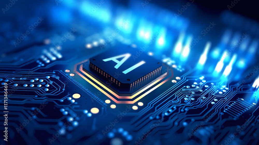 Artificial Intelligence on processor in blue computing system, AI ...