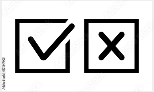 Tick and cross icon Check mark clipart set. X, yes, no symbol. Vector stock illustration