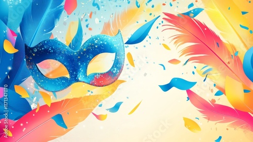 Carnival abstract background. Featuring bright blues, yellows, and pinks. Representing celebration, joy, and cultural vibrancy. Ideal for Carnival events, social media, and festive promotions photo