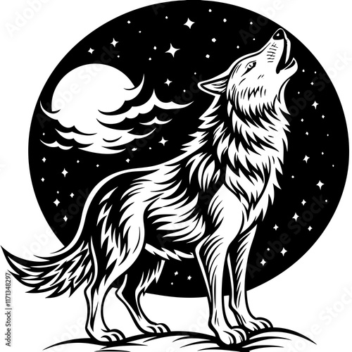 wolf and moon