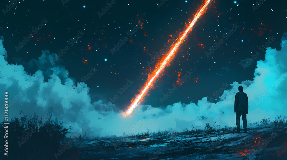 Fototapeta premium Distant quasar emitting powerful beams across the universe. Twilit. Illustration