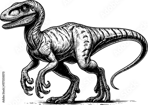 hand drawn illustration of a dinosaur, velociraptor vector art	