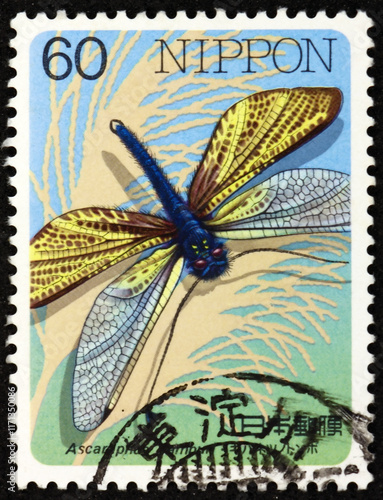 Obraz na płótnie Postage stamp Japan 1987 owl-fly, ascaraphus ramburi, insect w salonie
