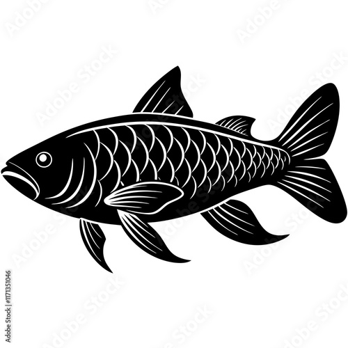   simple Golden Mahseer fish black silhouette vector