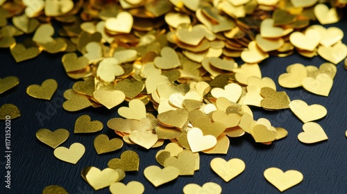 Golden hearts twinkle like stars on a serene blue canvas, creating a romantic and enchanting atmosphere perfect for celebrating love.