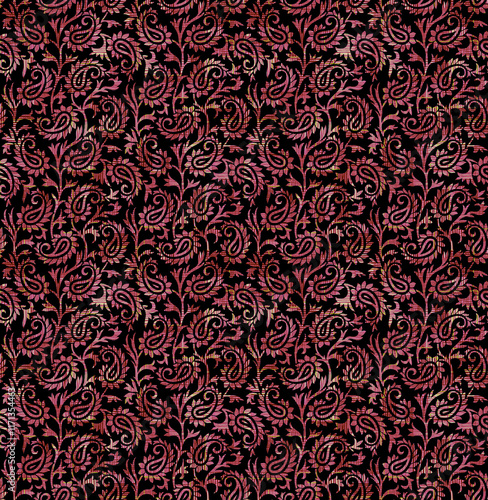 Abstract seamless color full paisley fabric effect pattern clack background design