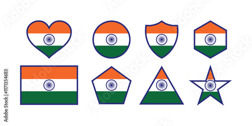 Indian flag vector design set with various shapes