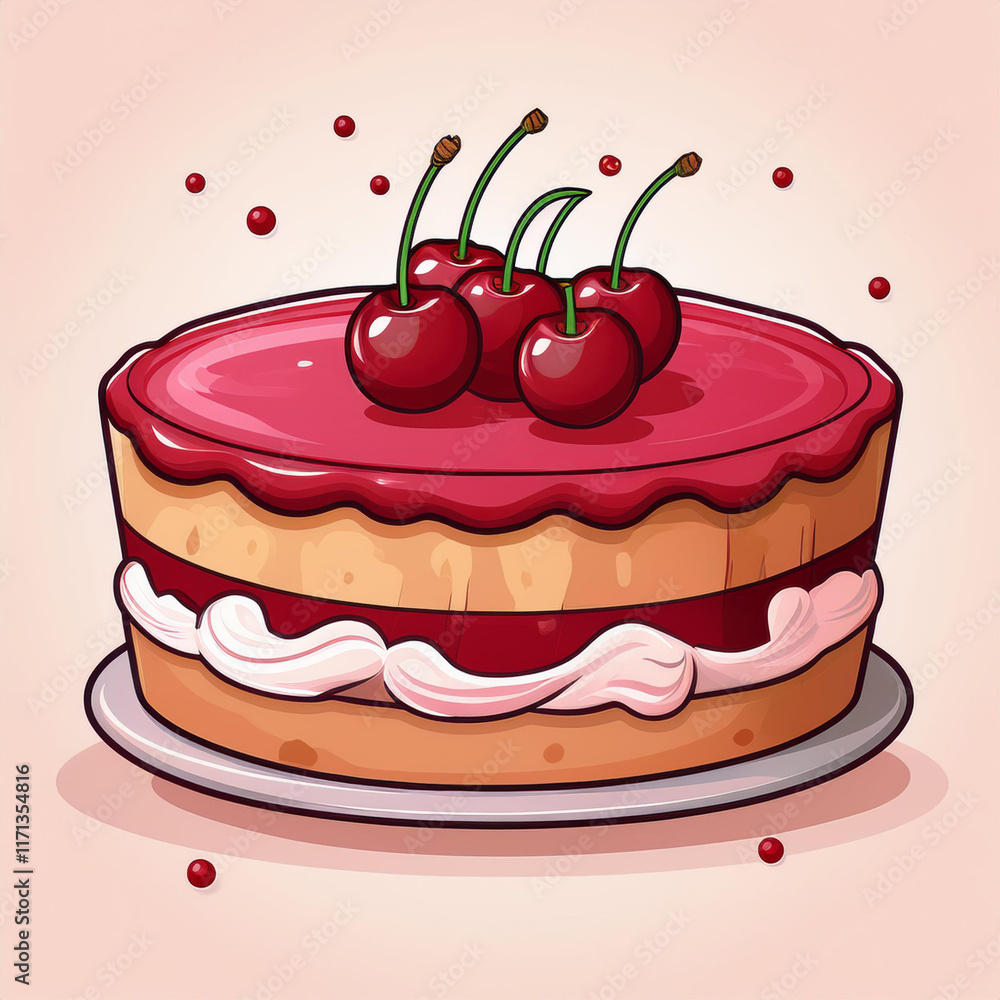 Delicious cherry cake. Pie day. Vector illustration Delicious cherry cake. Pie day. Vector illustration