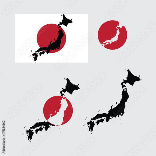 japan map vector design set with various variations