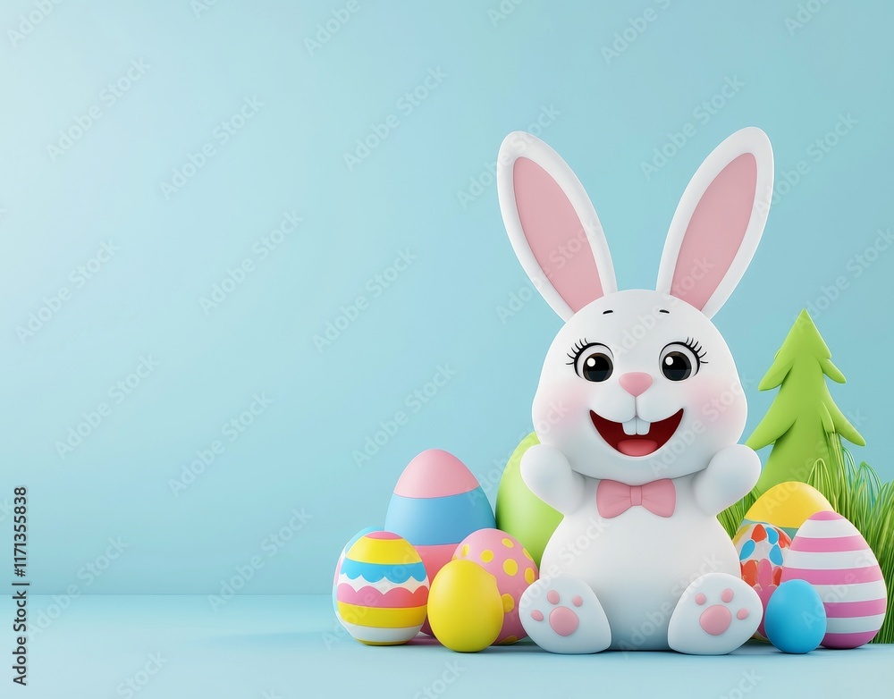 Fototapeta premium Adorable Easter Bunny in a Spring Meadow Surrounded by Easter Eggs