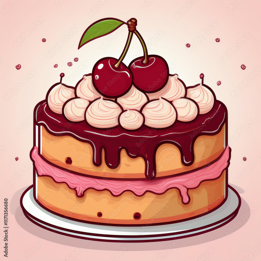 Delicious cherry cake. Pie day. Vector illustration Delicious cherry cake. Pie day. Vector illustration