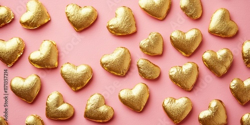 Wallpaper Mural A romantic pink canvas adorned with shimmering gold hearts, radiating love and joy, perfect for celebrating Valentine's Day delightfully. Torontodigital.ca