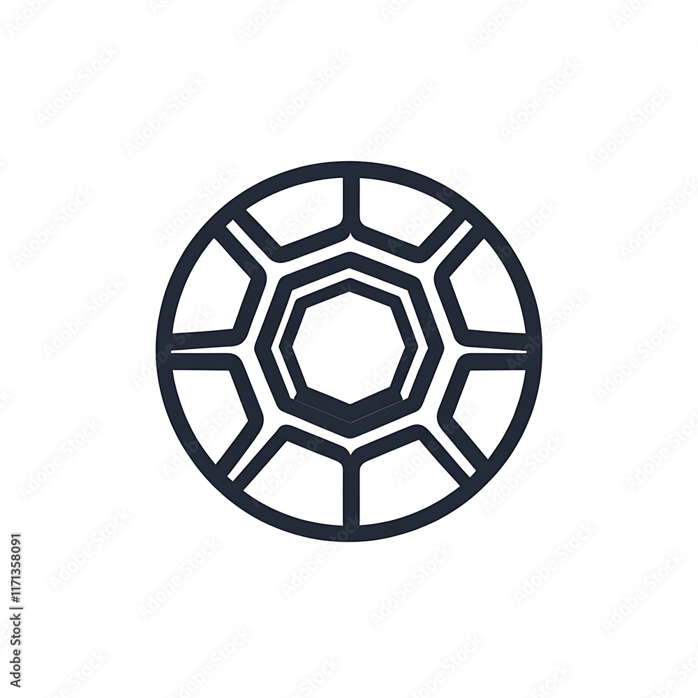 Obraz premium A classic black and white illustration of a soccer ball with a slight vintage look isolated on a black background.PNG