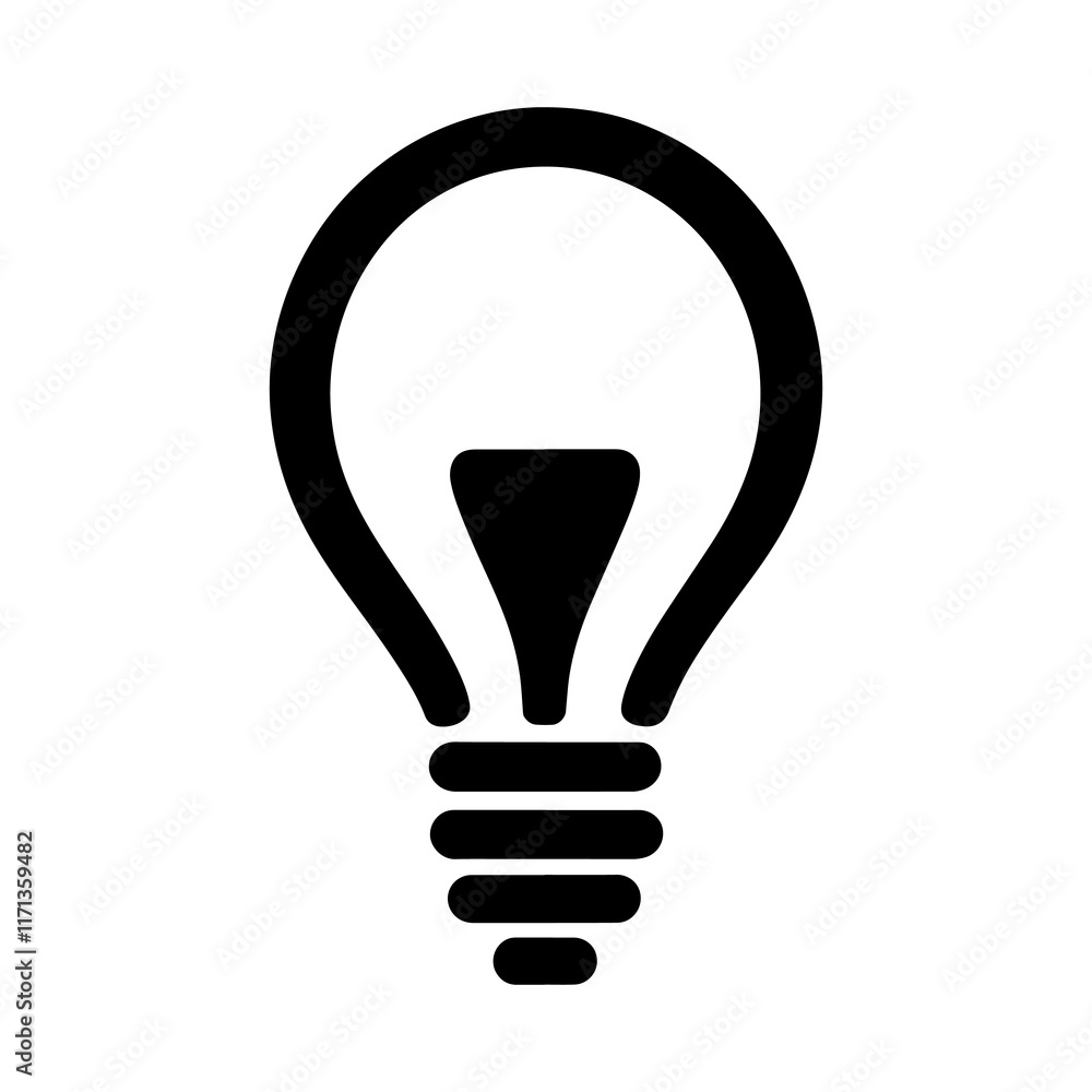 Minimalistic Light Bulb Silhouette Vector Illustration in Bold Black Isolated on White Background Minimalistic Light Bulb Silhouette Vector Illustration in Bold Black Isolated on White Background