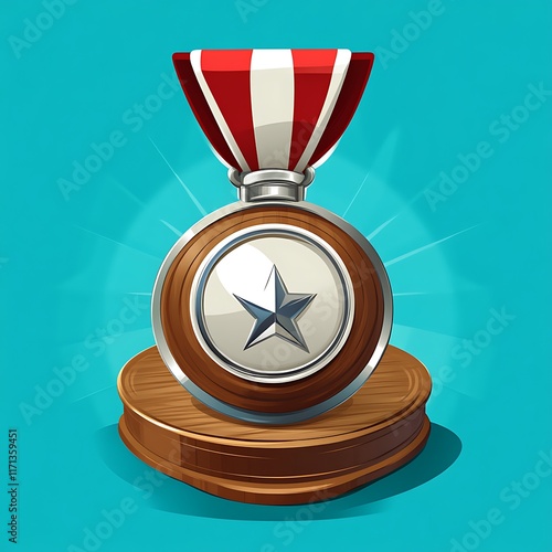A Star Medallion Award on Wooden Base Displayed