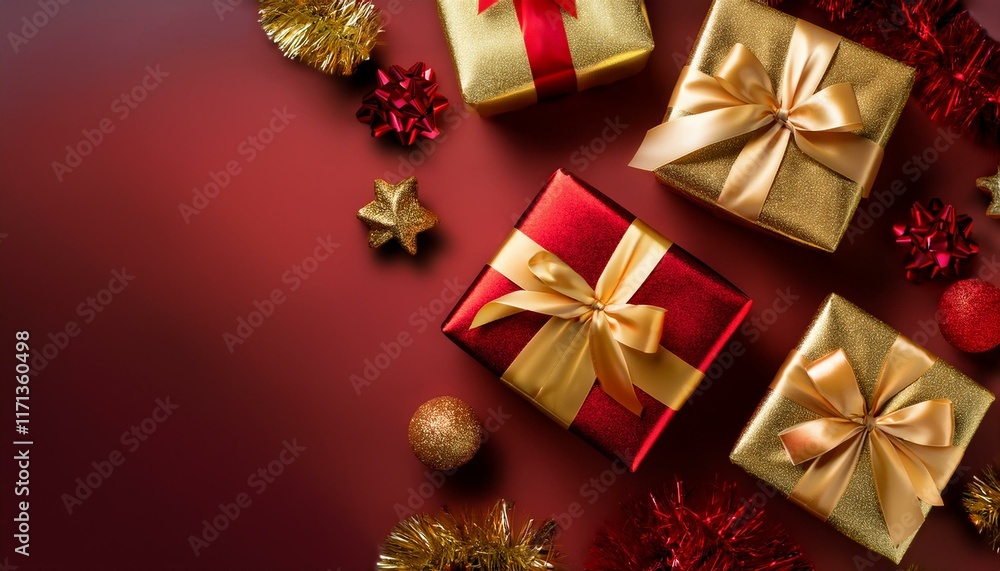 gold and red presents arranged on a clear background for festive holiday overlays gold and red presents arranged on a clear background for festive holiday overlays