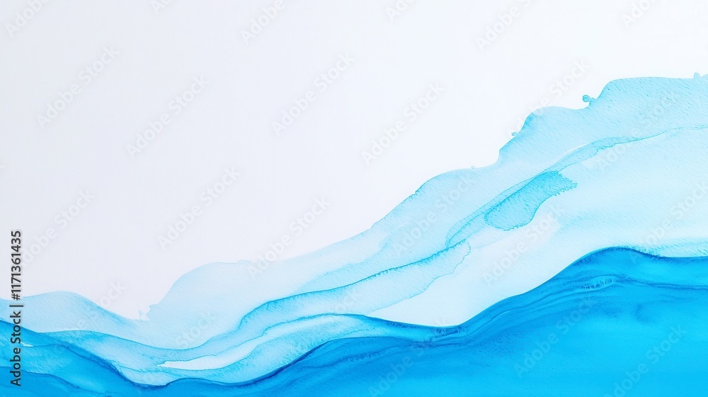 Fototapeta premium Serene River and Sea Watercolor, tranquil blue waters flow gently, soft brush strokes create a calming scene, ample free space invites imagination and reflection.