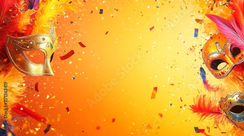 Carnival abstract background. Featuring vibrant yellows, oranges, and reds. Celebrating joy, energy, and vibrant festivities. Ideal for Carnival events, parties, and festive promotions photo