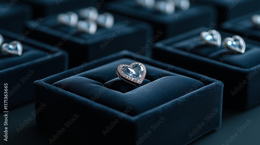 A macro photograph of shimmering heart jewelry on a plush black velvet backdrop with subtle backlighting, a perfect Valentine's Day present A macro photograph of shimmering heart jewelry on a plush black velvet backdrop with subtle backlighting, a perfect Valentine's Day present