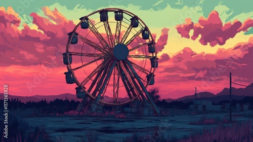 Wallpaper Mural Abandoned Ferris Wheel Underneath a Vibrant Sunset Sky Torontodigital.ca