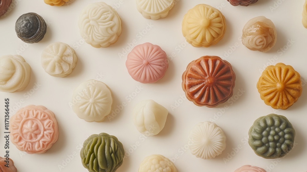 Creative Arrangement of Colorful Mooncakes Creative Arrangement of Colorful Mooncakes