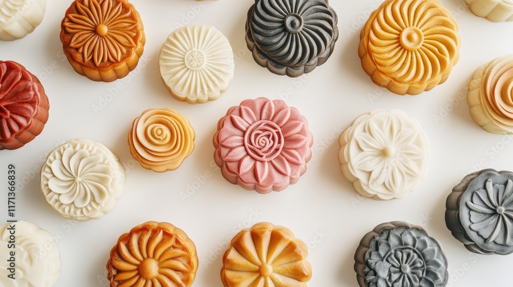 Artisan Mooncakes with Delicate Designs on Display Artisan Mooncakes with Delicate Designs on Display