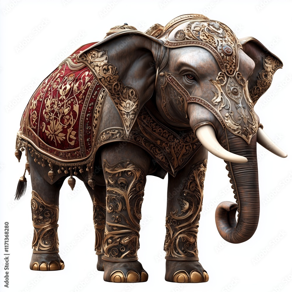 Ornate Indian elephant figurine showcasing intricate craftsmanship, isolated. Elegantly designed lifelike elephant figurine in a traditional Indian art style. Ornate Indian elephant figurine showcasing intricate craftsmanship, isolated. Elegantly designed lifelike elephant figurine in a traditional Indian art style.